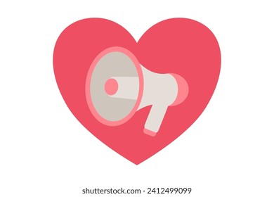 Vector illustration of valentine or communication concept with pink heart shape and megaphone.