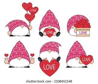 Vector Illustration, Valentine Cute Gnome with a heart on white background