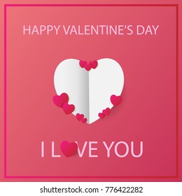 Vector Illustration of A valentine day card with a paper heart and a message saying i love you in the center