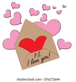 Vector illustration valentine day, envelope with heart