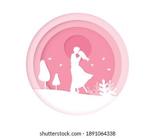 Vector illustration of Valentine day man and woman, paper cut style