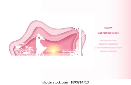 Ilustración vectorial del hombre y la mujer de San Valentín, estilo de corte de papel