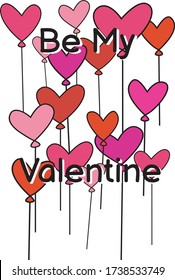 Vector Illustration Valentine Day Post Card Heart Ballons Doodle Isolated Elements White Background