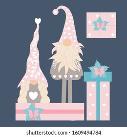 vector illustration with valentine gnomes and gifts, perfect to use on the web or in print