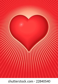 Vector illustration of a Valentine Heart on a background of radiating light beams.