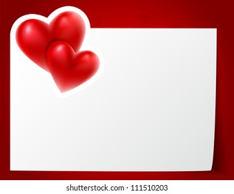 Vector illustration of Valentine hearts with paper for text