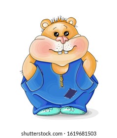 vector illustration valentine image of a cartoon hamster in jeans