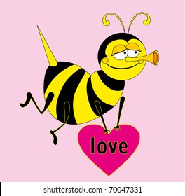 Vector illustration. Valentine love bee.