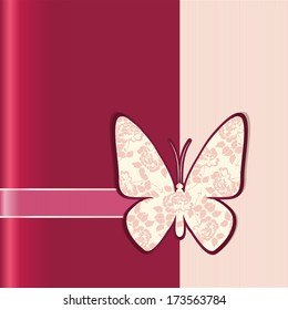 Vector illustration of Valentine love card with butterfly and flowers