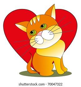 Vector illustration. Valentine love cat.