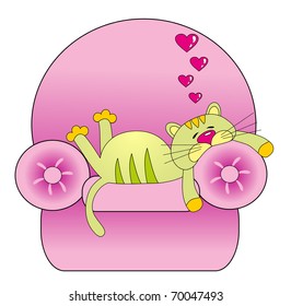 Vector illustration. Valentine love cat.