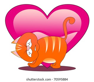 Vector illustration. Valentine love cat.