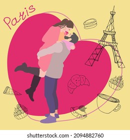 vector illustration of a valentine loving couple in paris