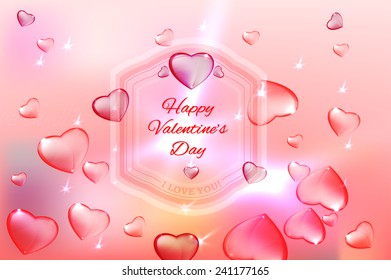 Vector illustration of the valentine postcard with transparent hearts
