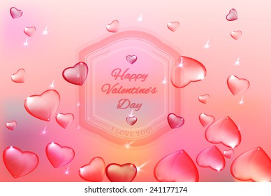 Vector illustration of the valentine postcard with transparent hearts