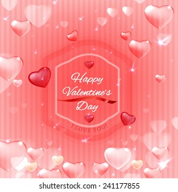 Vector illustration of the valentine postcard with transparent hearts