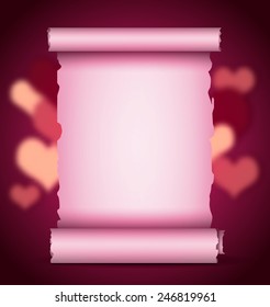 Vector illustration of Valentine scroll on on bright background