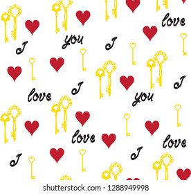 vector illustration of valentine seamless background with keys and hearts. 
