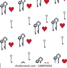 vector illustration of valentine seamless background with keys and hearts. 