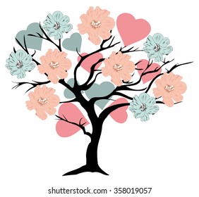 vector illustration of a valentine tree with hearts