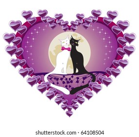Vector illustration valentine two cats on a branch