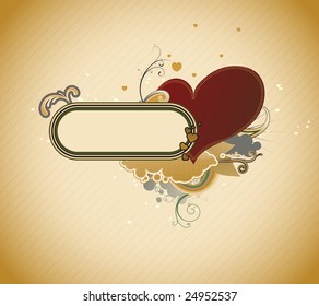 Vector illustration of Valentines abstract frame with heart shape and floral decoration elements