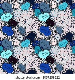 Vector illustration. Valentine':s with blue, neutral, black, gray and white elements. Seamless Geek valentine':s day hearts background. Heart pattern.