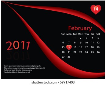 Vector illustration of Valentine's calendar - 2011
