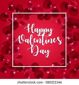 Vector illustration of Valentine`s Card design with red rose petals