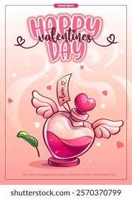 Vector illustration of a Valentine's card featuring a love potion drawn as a cupid.