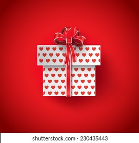 Vector illustration of Valentines day. Abstract paper gift box. 