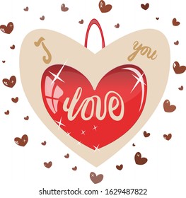 Vector illustration of Valentine`s day,
Day all lovers red heart on a background of white chocolate hearts Chocolate hearts are scattered around Text hand lettering, calligraphy, typography I love you