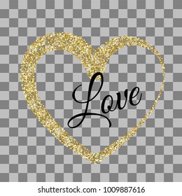 Vector illustration Valentines Day background. Golden heart shape. Love random falling paper confetti. Shimmer gold hearts. Frame decoration design Valentine holiday. Origami decoration. Greeting text