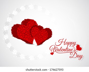 Vector illustration of valentine's day background with two red color hearts inside a circular frame.
