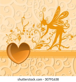 Vector illustration of Valentine's Day background, decorated with beautiful heart with Silhouette of funky fairy