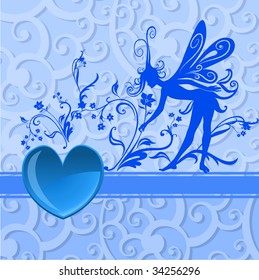 Vector illustration of Valentine's Day background, decorated with beautiful heart with Silhouette of funky fairy