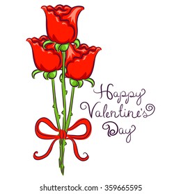 Vector Illustration of Valentines Day Background with Rose tied in Ribbon 