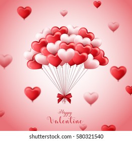 Vector illustration of Valentine's day background with bunch of pink and red heart balloons