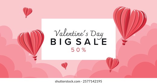 Vector illustration. Valentine's day, banner, background, advertisement, coupon. Modern design. Hearts.