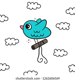 Vector illustration for valentines day. Bird with a message. Cartoon style.