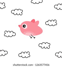 Vector illustration for valentines day. Bird with a message. Cartoon style.
