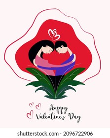 Vector illustration for Valentine's Day with a caption. Man and woman clinging to each other. Love from the heart. For cards, banners, flyers