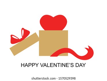 Vector illustration of Valentines day card with heart in box gift