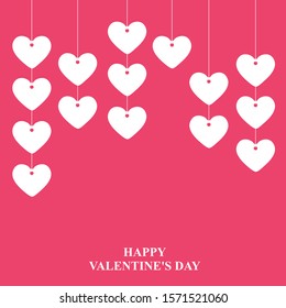 Vector illustration of Valentines day card with hanging garlands of hearts