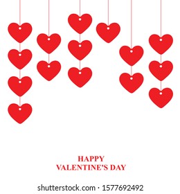 Vector illustration of Valentines day card with hanging garlands of hearts on white background