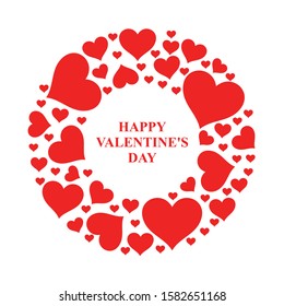 Vector illustration of Valentines day card with round frame of hearts