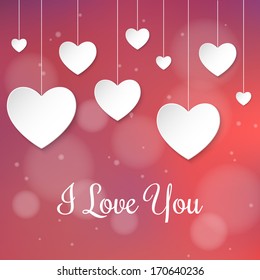Vector illustration Valentine's Day card with paper 3d hearts