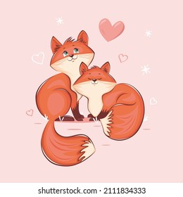 vector illustration valentine's day card fox and vixen