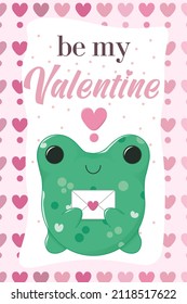 Vector illustration valentine's day card. Cute romantic frog with letter. Be my Valentine