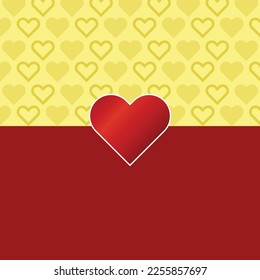 Ilustración vectorial de la tarjeta del día de San Valentín con corazón rojo sobre fondo amarillo